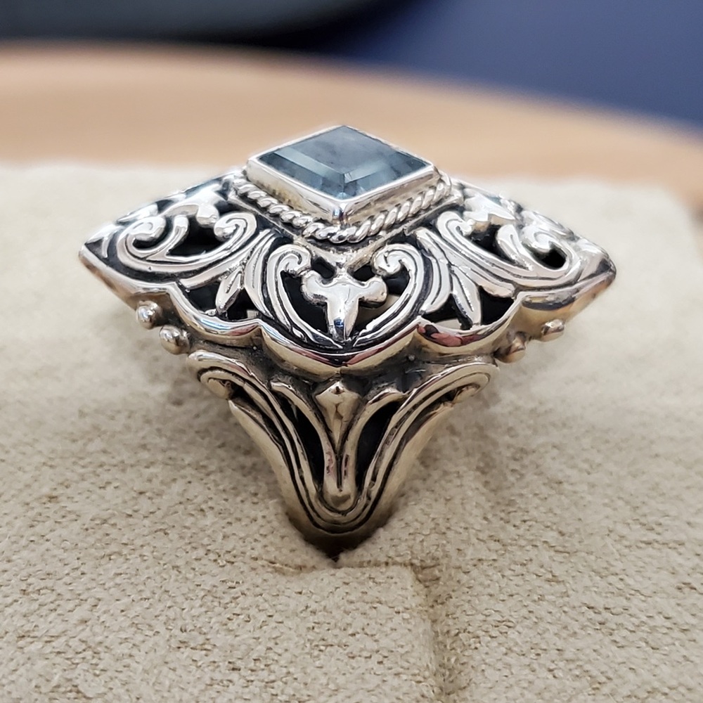 Samuel B Sterling Blue Topaz Ring Sz 6.75 - Picture 5 of 9
